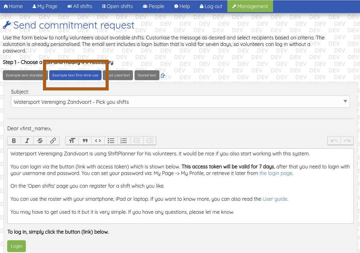 Sending Request to Sign Up to New Volunteers or Members